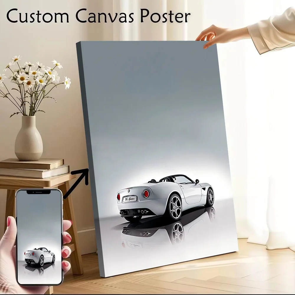 Romeo Car 8C Spider Rear View Poster Customizable Printed Canvas Painting for Pictures Wall Art Interior Decoration Room Decor