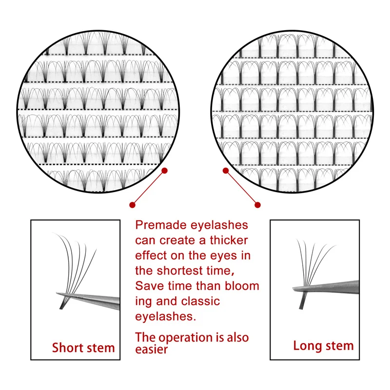 Quewel Pre-made Volume Lash Long Stem Fans 3D 4D 5D 6D Premade Russian Volume Eyelash Extensions Faux Mink Eyelashes Supplies