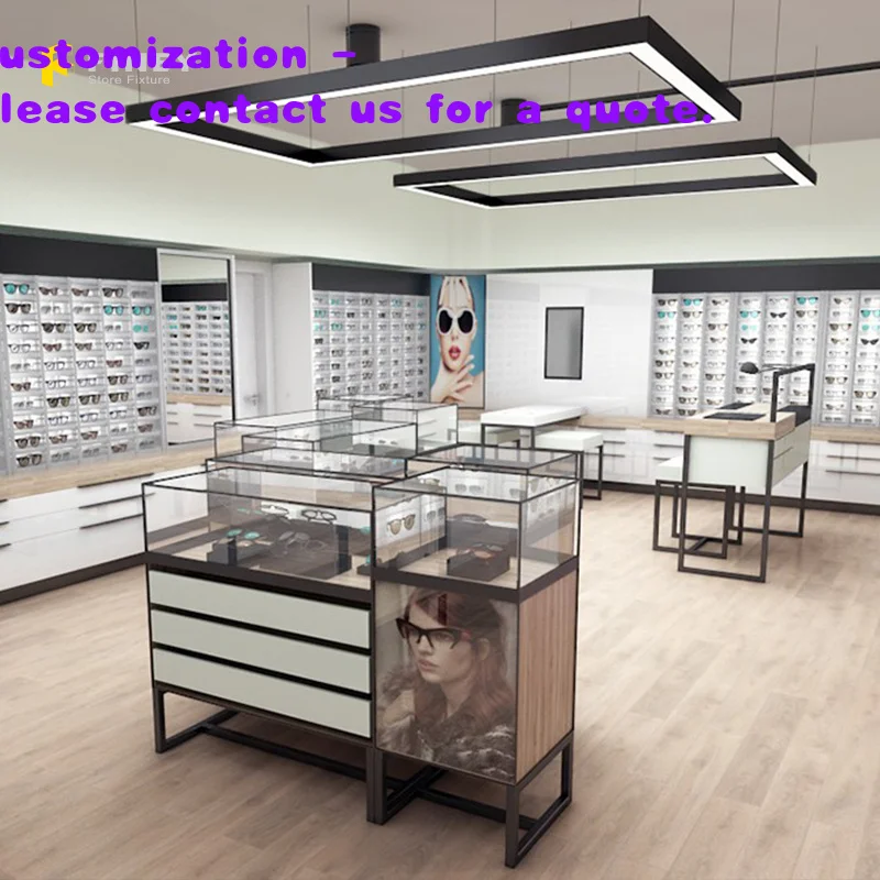 

custom.Customized Modern Optical Shop Decoration Furniture Display Shelves Counter Tables Eyewear Store Interior Design