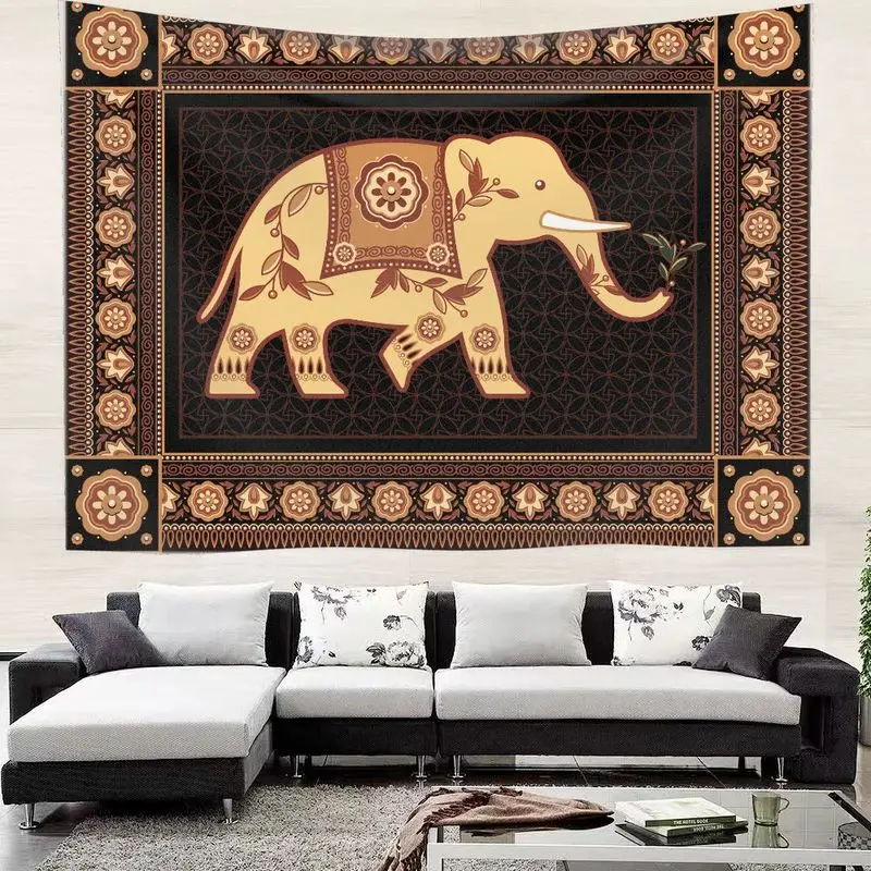VIKAMA Ethnic Elephant Tapestry - Indian Mandala Wall Hanging Vintage Decor