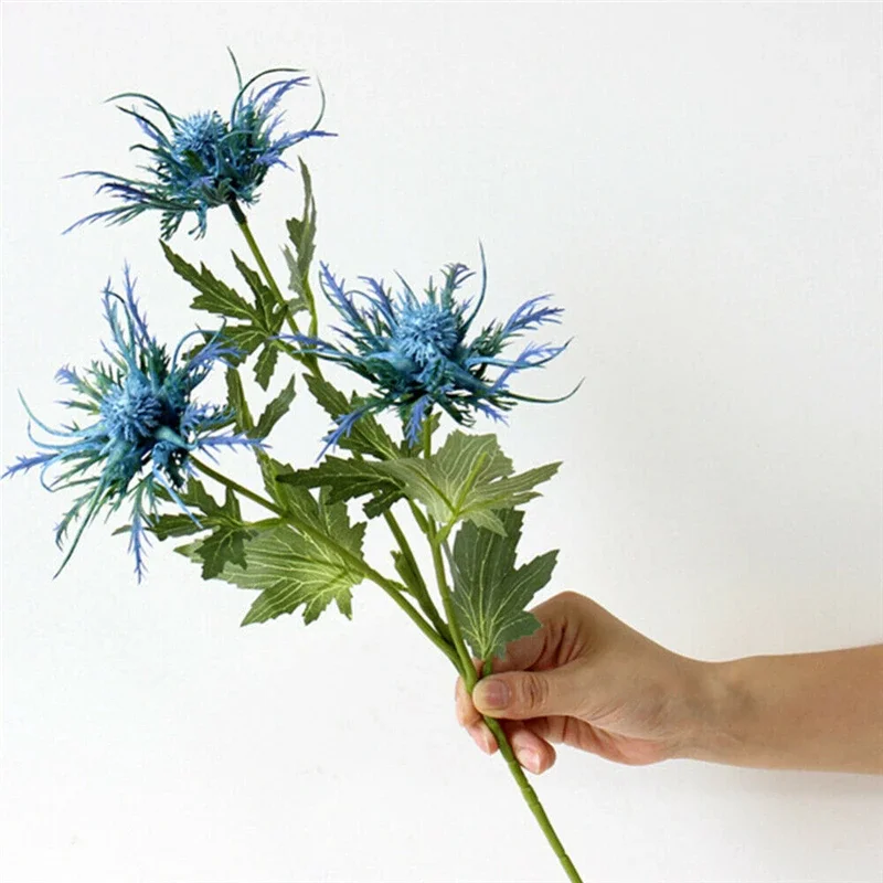 Artificial Flower Eryngium Thistles Bunch Simulation Plants 3-Fork Home Decor