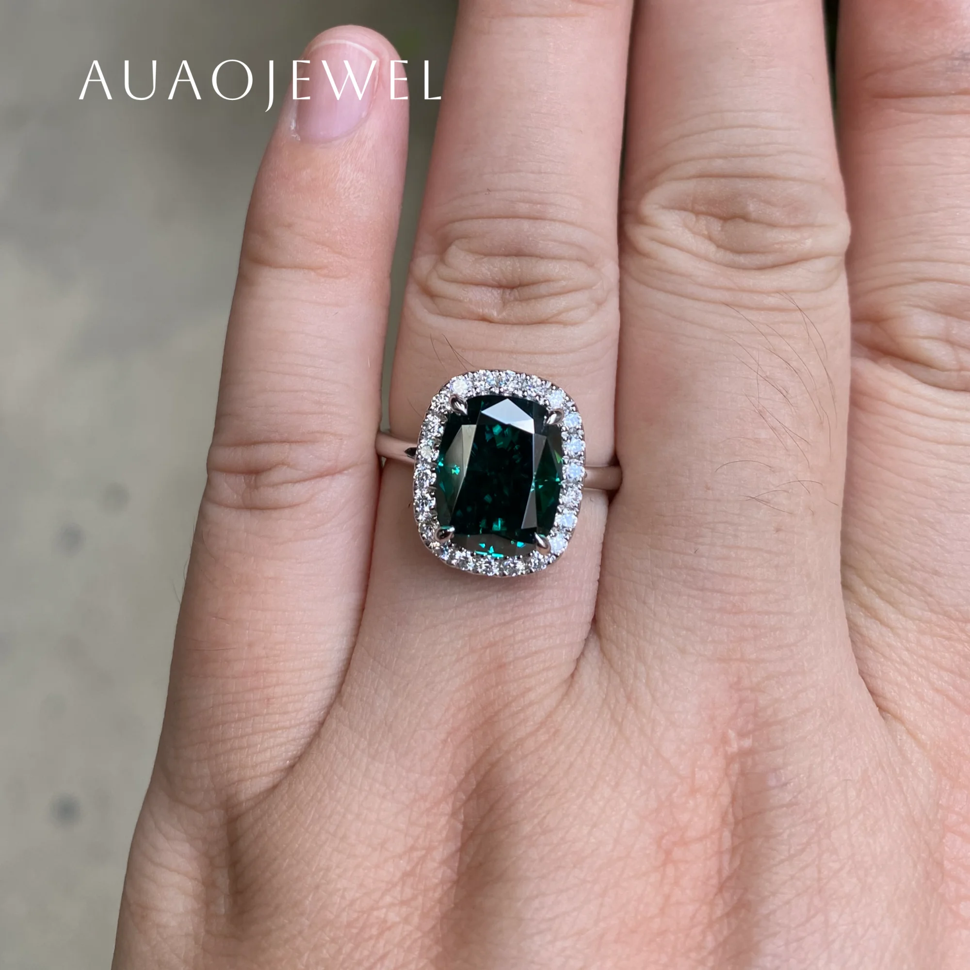 

AUAOJEWEL Green Moissanite Ring 5.5Ct 9X11.5Mm Cushion Sterling Silver 925 14K 18K 10K 9K Gold Women Rings Jewellery Certified