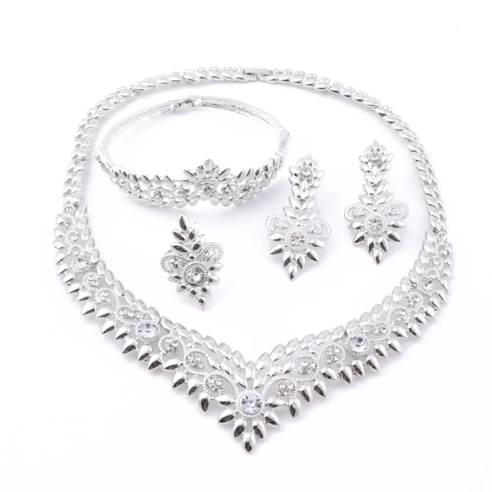 Trend African Jewelry Set For Women Fashion Dubai Wedding Earrings For Bridal Nigerian Design Sliver Plated Necklace Set