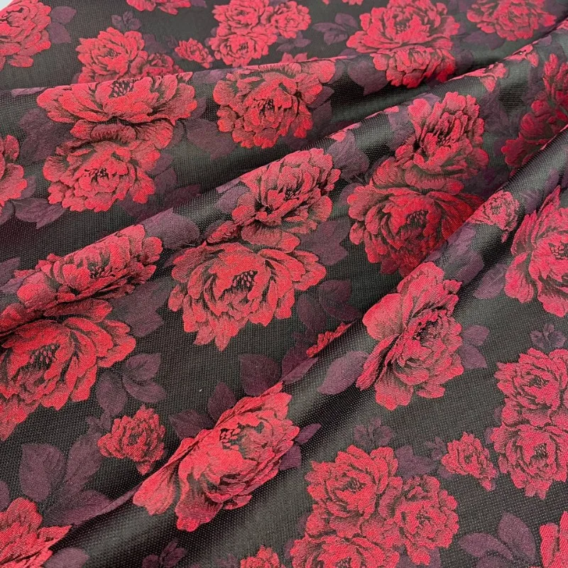 

Warm Rose Large Flower Jacquard Fabric By The Meter Retro Palace Womens Clothing Bags Bouquets Packaging Designer DIY Fabrics