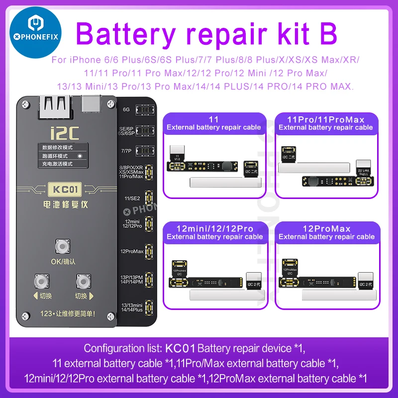 I2C KC01 بطارية مصحح بيانات البطارية إصلاح كابل إصلاح الصحة تحذير غير حقيقية بطارية مهمة رسالة آيفون 6-14 PM