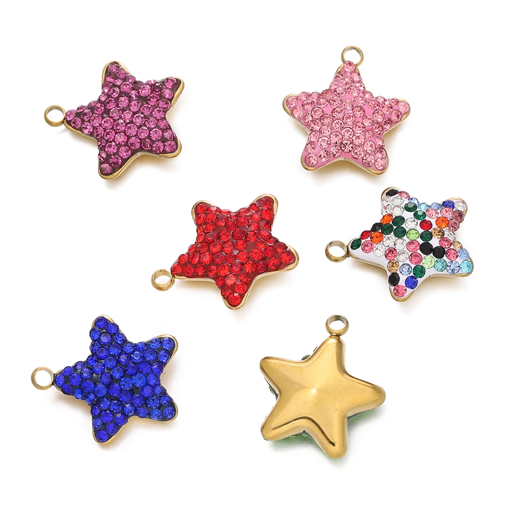 1pcs Stainless Steel Star Shape Charms Pendants with Rhinestone for DIY Bracelet Necklace Jewelry Making Accessories