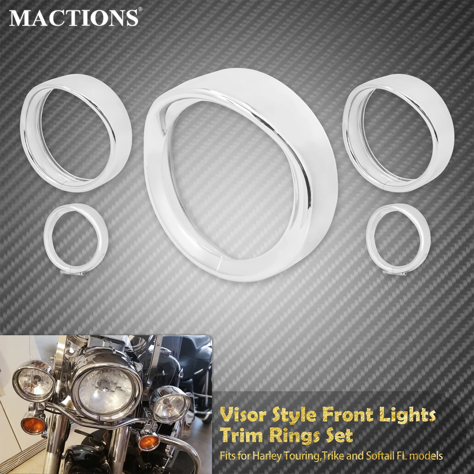 Chrome 7'' Headlight 4.5'' Fog Light Cover Visor Style Turn Signal Trim Ring Chrome For Harley Touring Softail FL Road King