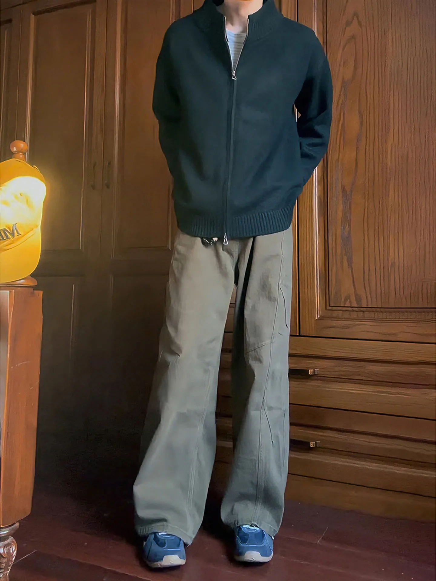 

Military Green American Style Workwear Pants Men's Spring Straight Leg Wide Leg Jeans Leg Lengthening Casual Trousers