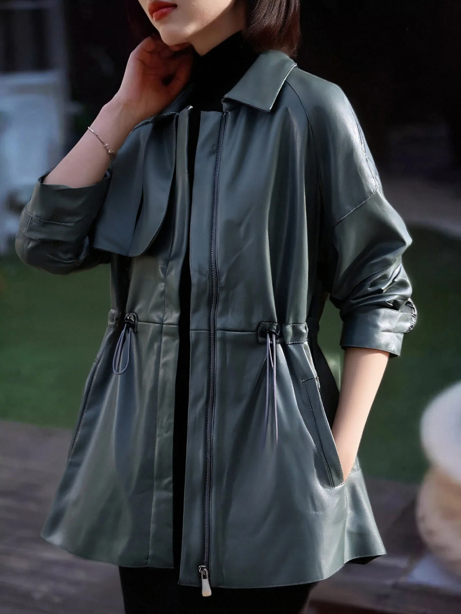 Giacca in Pelle da Donna Stile Coreano Chivirin, Cappotto Casual Slim Fit di Media Lunghezza, Garanzia di Calore per Autunno e Inverno