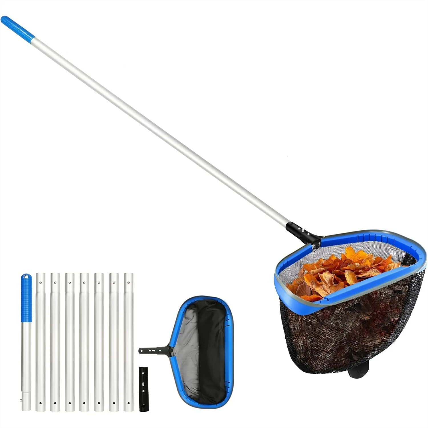 

Pool Skimmer Net with Pole, Extra Wide Scoop Edge, Swimming Leaf Rake with 2.5FT-10FT Adjustable Aluminum Pole for Cleaning