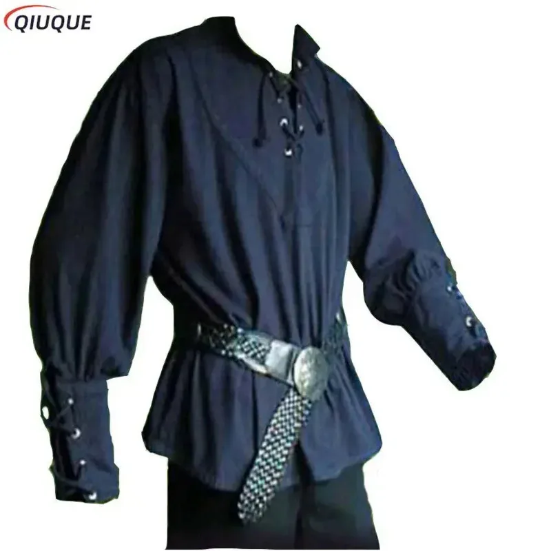Nuevo disfraz de pirata Vintage Medieval para hombre, camisa con solapa, Top de vendaje, ropa renacentista de mediana edad para adulto S, 2025 ❤ ❤ dd