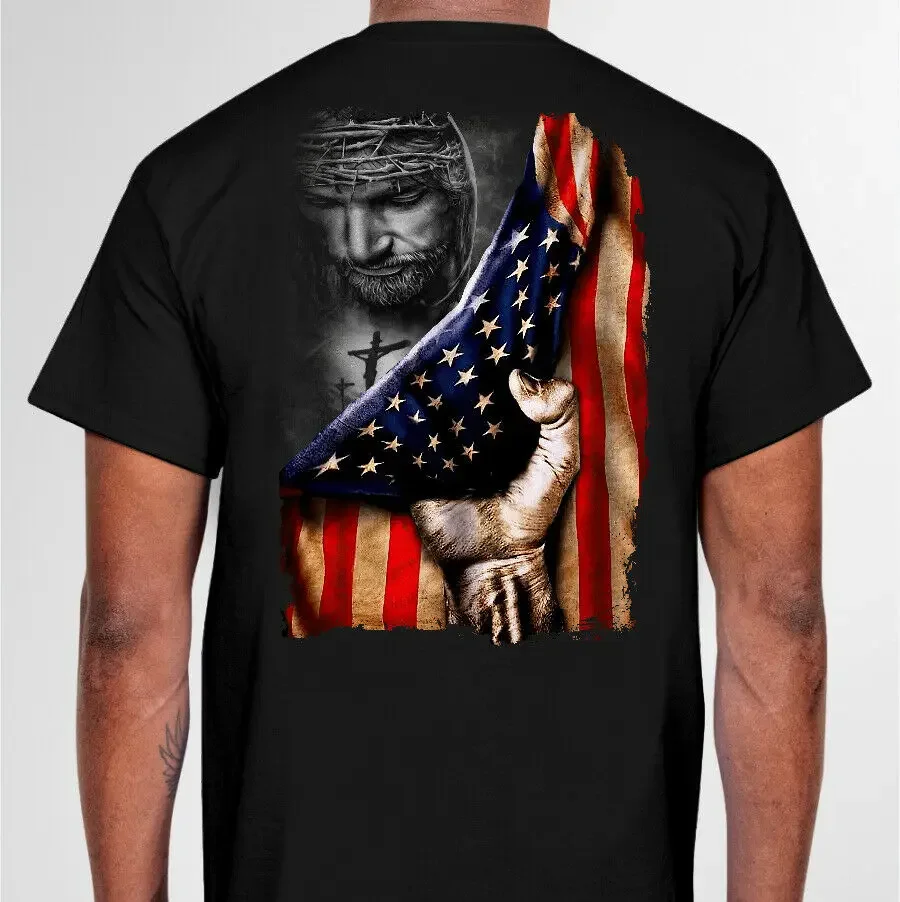 

Jesus American Flag Unique Religion Faith Christians Gift T-Shirt. Summer Cotton O-Neck Short Sleeve Mens T Shirt New S-3XL
