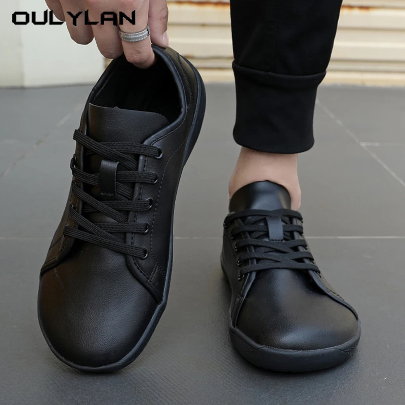 Women's Wide Toe Leather Shoe Casual Non Slip Sneakers Unisex Plus Size To 46 Shoes Walking Flats For Men Lace-up Solid Footwear