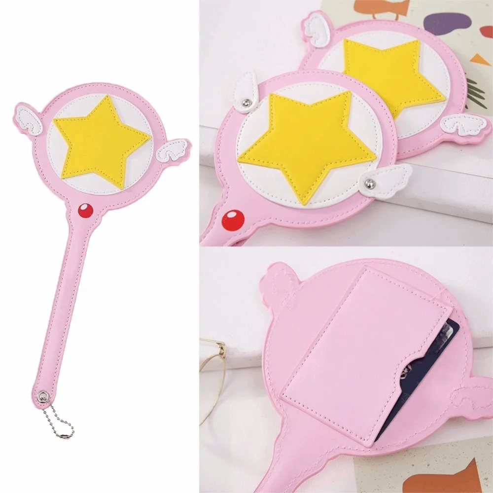 Cosplay Anime Star Magic Wand Card Bag with Wings PU Leather Protection Case Cute Card Case Bus Subway Card