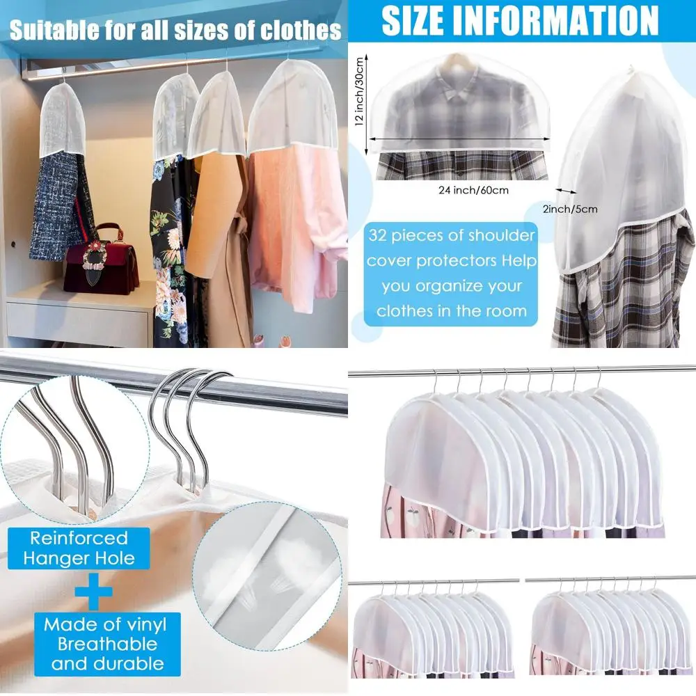 

Plastic Dust Covers for Hanging Clothes, 24x12x2 Inches, 32-Pack with Gusset for Closet Storage
