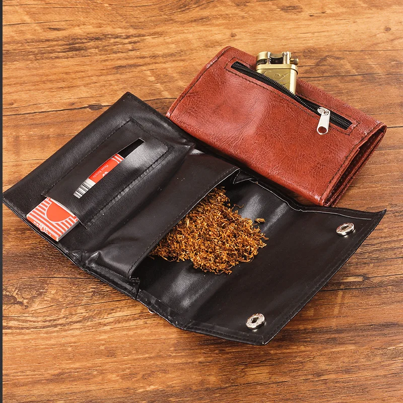 Retro PU Leather Tobacco Pouch Case Bag Cigarette Smoking Paper Tips Holder Wallet Bags Rolling Tool