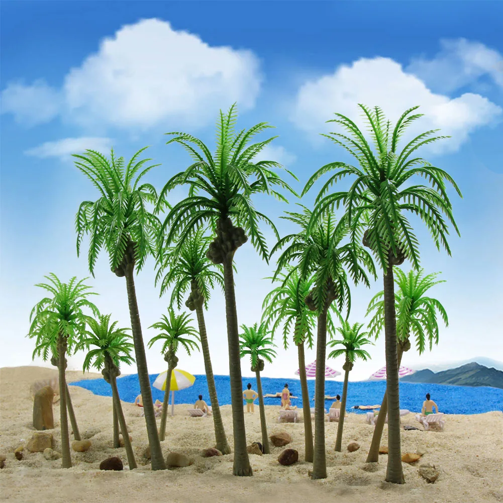 

20pcs 75mm-190mm Model Coconut Trees Palm Model Layout Scale 1:60-1:200 YS04