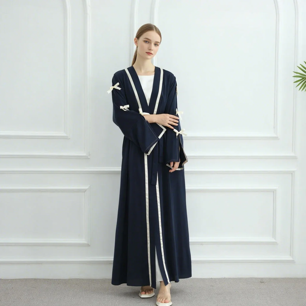 Bow Kimono Cardigan Jalabiya Women Muslim Dress Ramadan Dubai Open Abaya Turkey Kaftan Kebaya Caftan Marocain Femme Robe Abayas