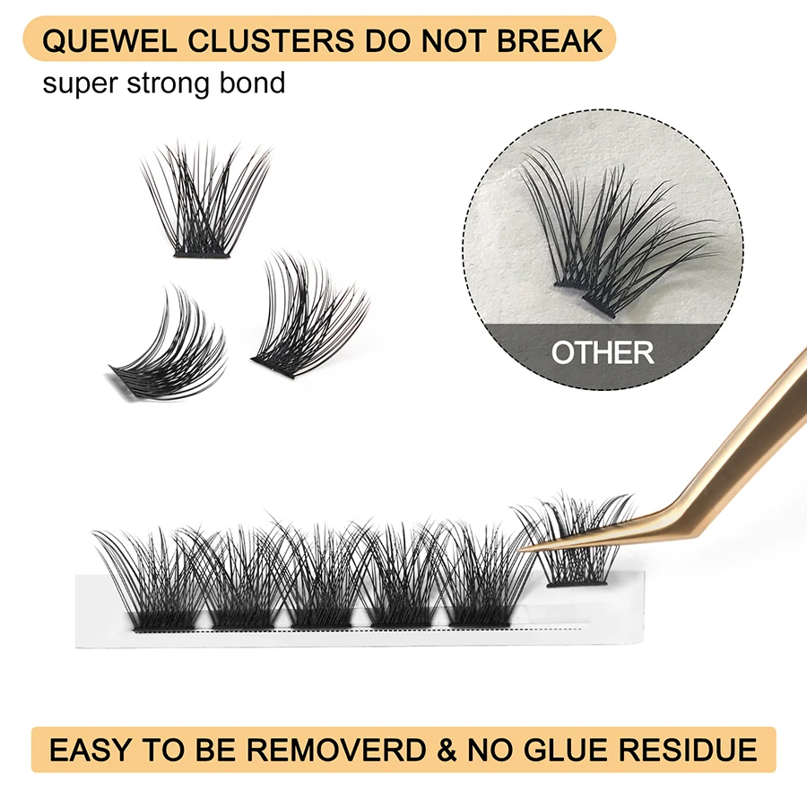 Quewel Lashes Kit 144pcs Cluster Lashes Home DIY Lash Extension 8-16mix with Long Lasting Bond and Seal Lash Glue Waterproof