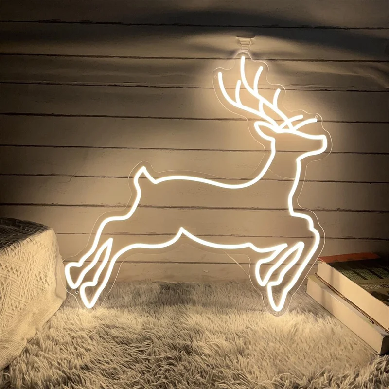 Christmas Deer Neon Sign, Custom Merry Christmas Reindeer Elk Moose LED Neon Light Home Wall Winter Holiday Party Decor