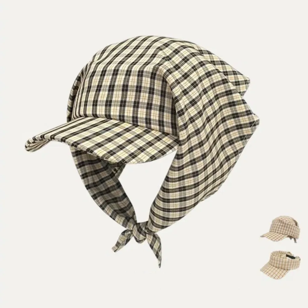 Topi Jilbab Tali Kotak-kotak Baru Topi Bisbol Dapat Disesuaikan Perlindungan UV Topi Matahari Sejuk Musim Panas