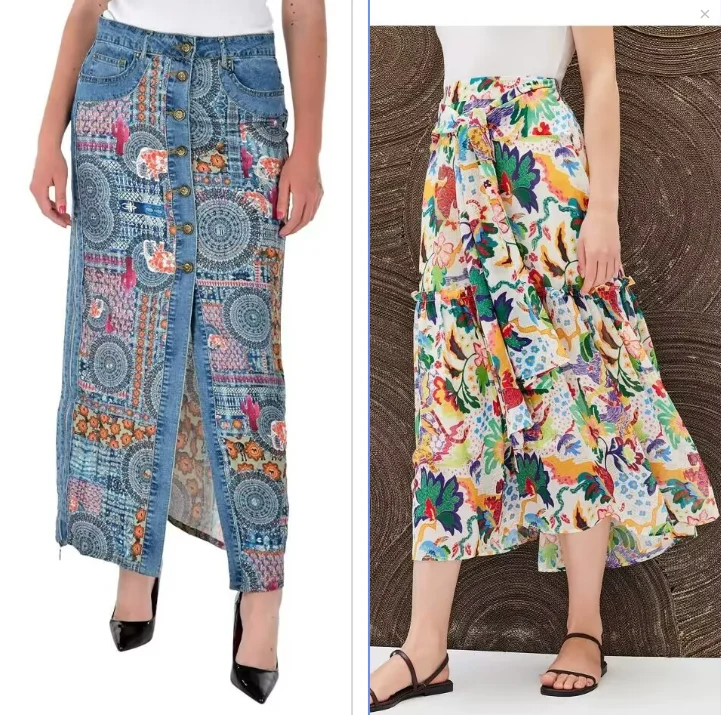 

Exhibition original sample - New Spanish-style printed and stitched women's mid-length skirt