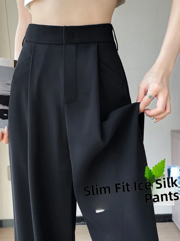 Pantalon blanc à jambes droites pour femmes, nouveau Dra, jambes larges, taille haute, Long, coréen, pour les déplacements, vent, été 2025