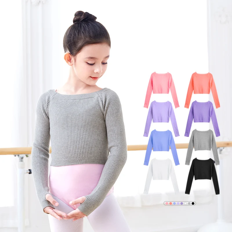 Girls Dance Sweater Soft Long Sleeve Knitwear Teen Children Elastic Ballet Flat Shoulder Sweater Autumn Winter Pullovers