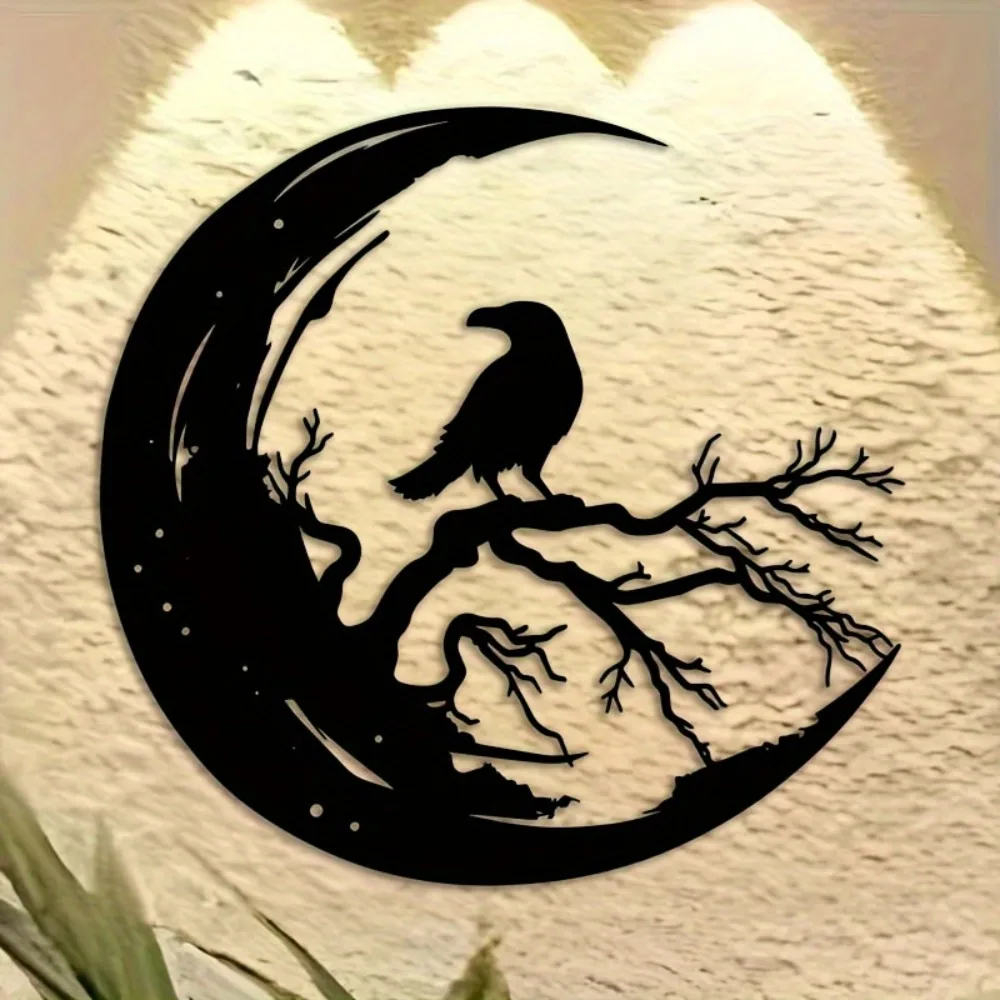 

Gothic Crow Moon Iron Metal Wall Art Laser Cut Stylish Hanging Ornament For Home Interior Decor
