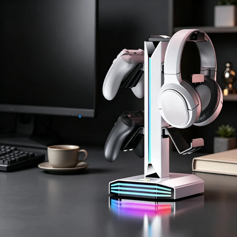 MZ8006 RGB Headphone Controller Stand 2 in 1 USB Expansion Desktop Gaming Headset Gamepad Storage Holder PC Console 게이밍 거치대