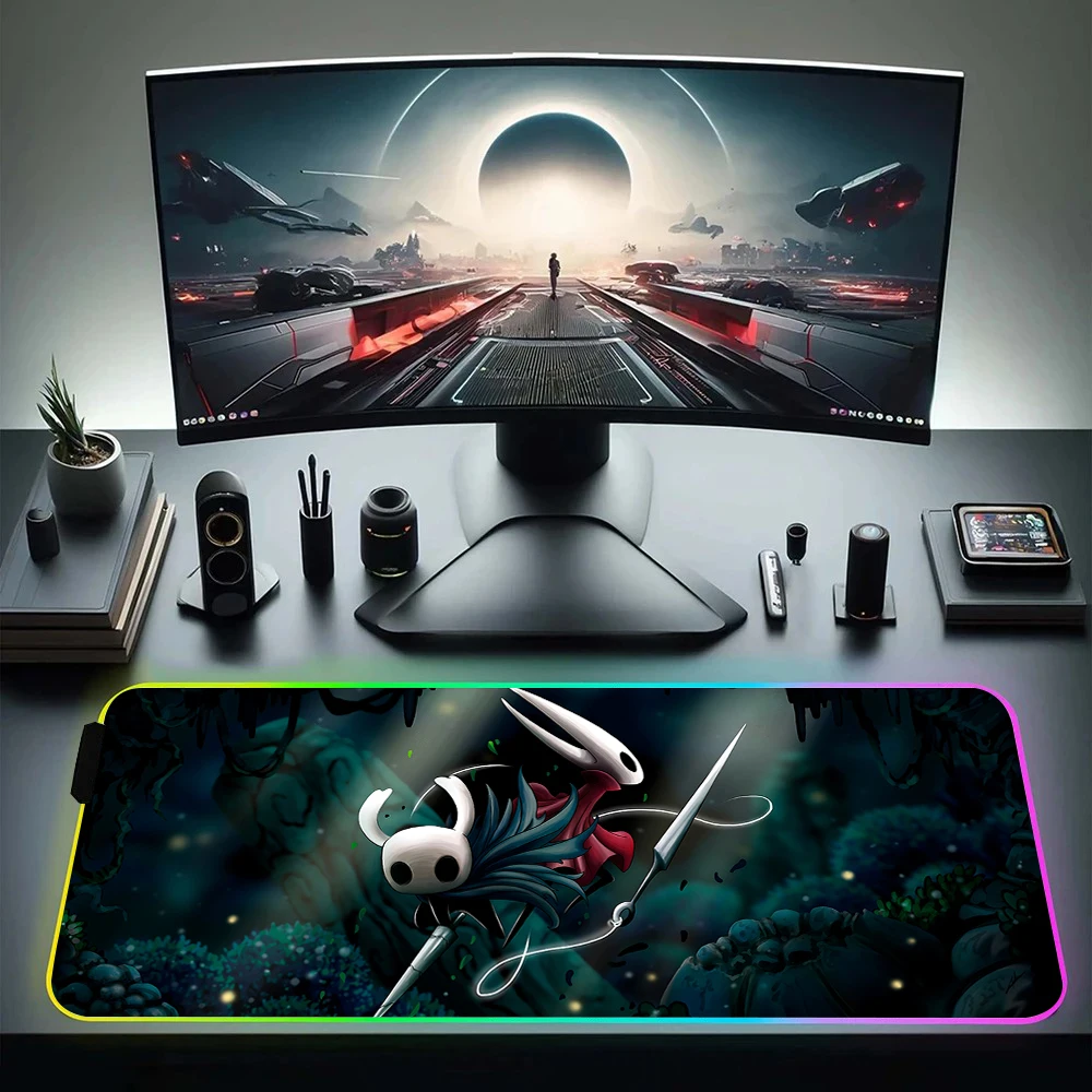 

Hollow Knight RGB Pc Gamer Keyboard Mouse Pad Mousepad LED Glowing Mouse Mats Rubber Gaming Computer Mausepad