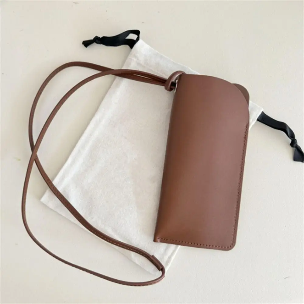 New PU Leather Glasses Storage Bag Hanging Neck Glasses Case Sunglasses Storage Clip Solid Color Eyewear Bag