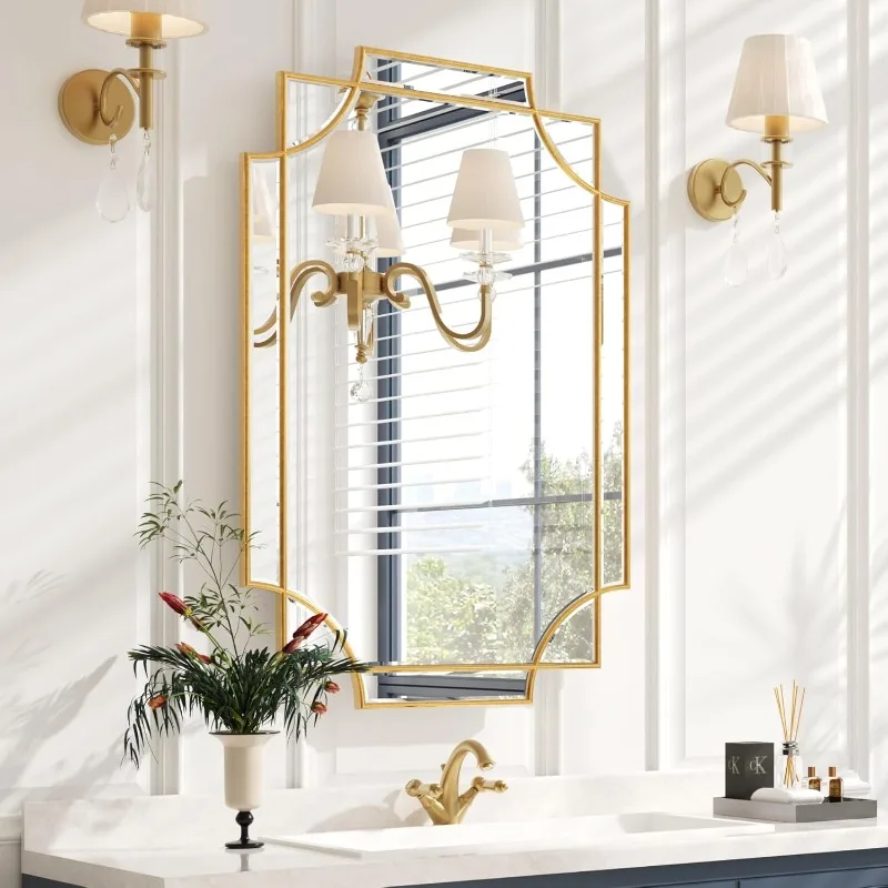 

Bathroom Mirror for Wall, Large Decorative Mirror Gold Wall Mirror Vanity Beveled Wall Decor for Master Bath Half Bath