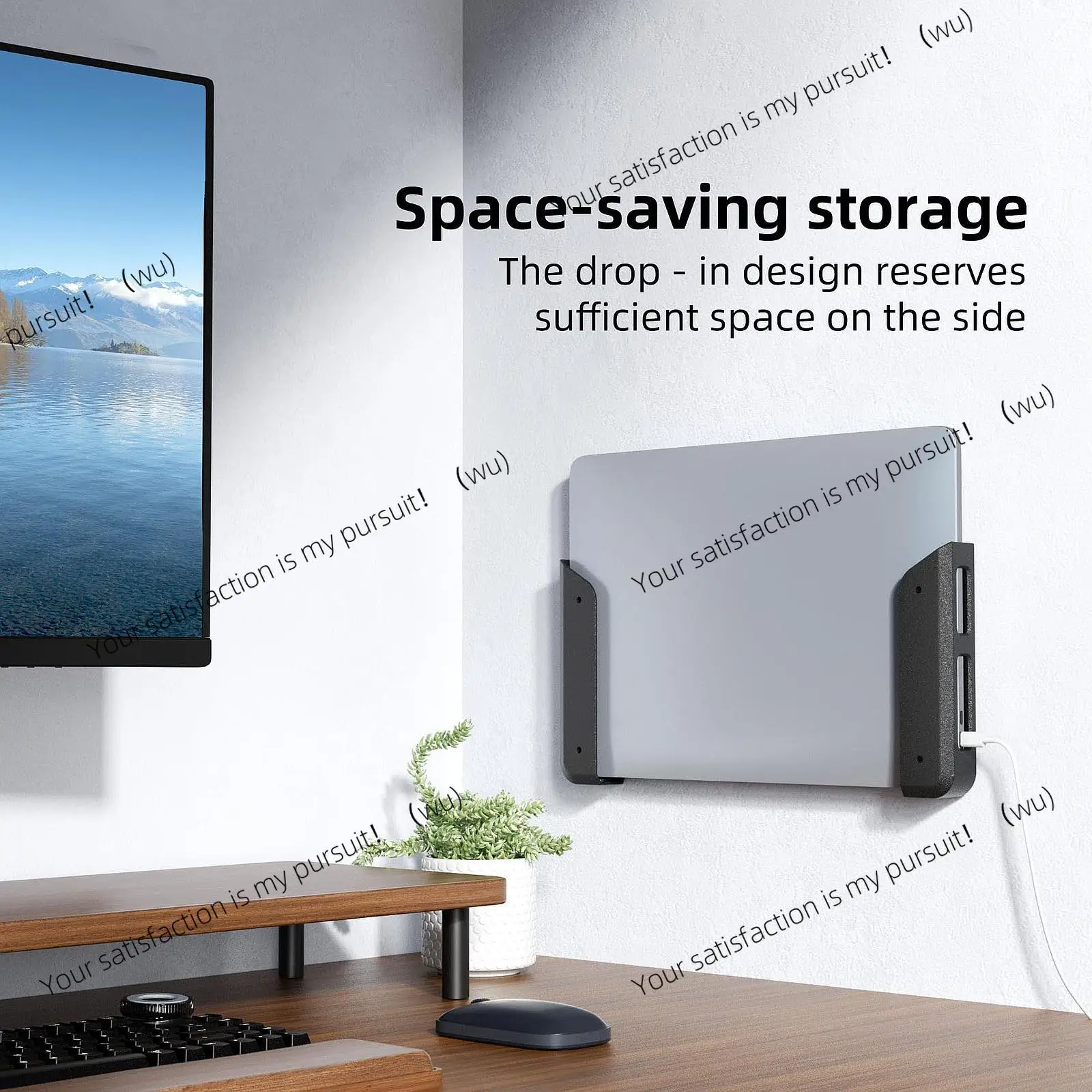 Wall & Under Desk Laptop Mount Holder Notebook Bracket with Anti Scratch Protection Pads Universal for Office Home Living Room