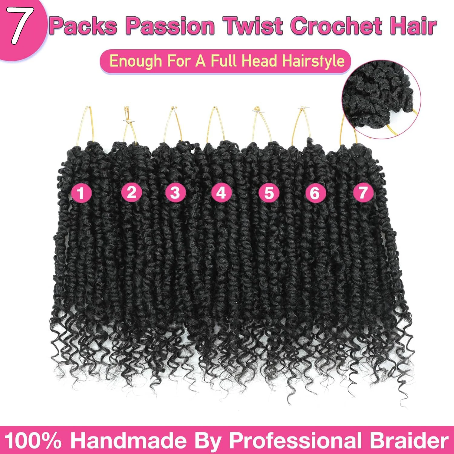 7 عبوات من شعر كروشيه ملفوف مسبقًا، شعر كروشيه ملتوي مسبقًا، شعر بوهيمي قصير