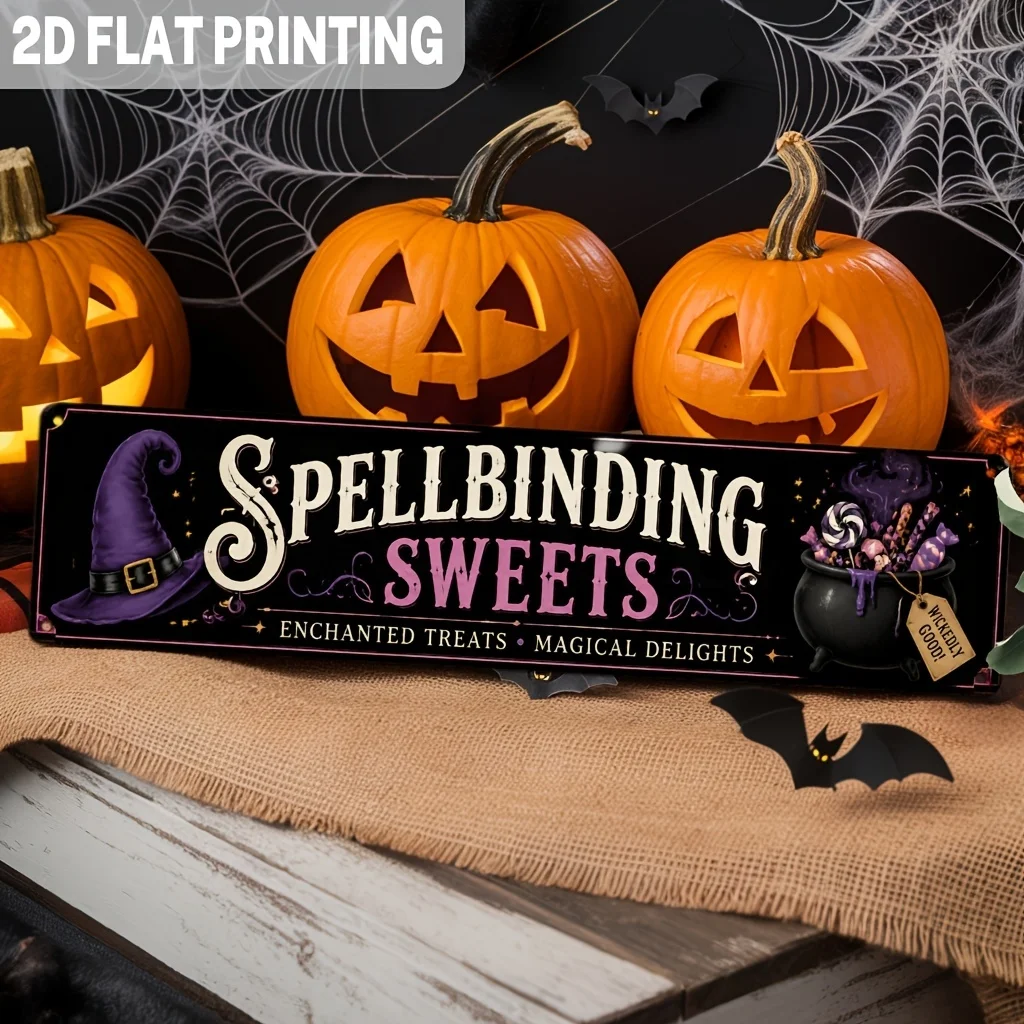 Panneau en fer décoratif sur le thème des bonbons d’Halloween, idéal pour une décoration murale d’Halloween, une maison hantée ou pour décorer votre intérieur à l’automne.