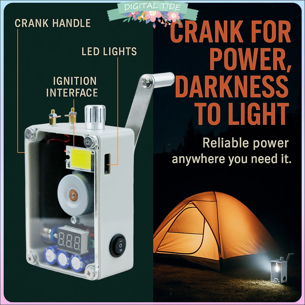 

Генератор с рукояткой, портативное аварийное зарядное устройство USB с подсветкой COB и зажигалкой, компактный светильник для выживания