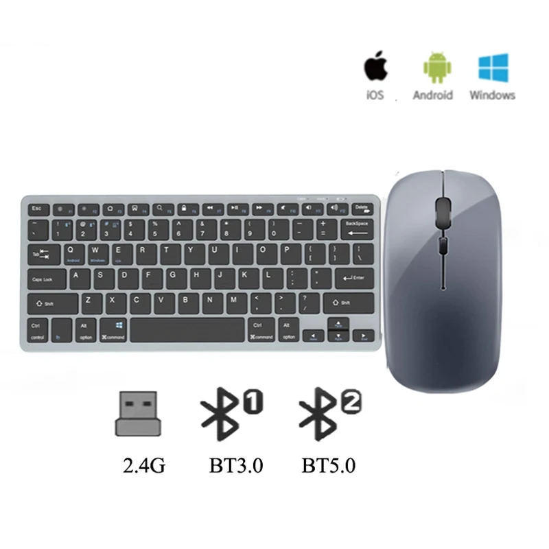 

Bluetooth 5.0 & 2.4G Wireless Keyboard and Mouse Combo Mini Multimedia Keyboard and Ergonomic Mouse for Desktop PC Laptop