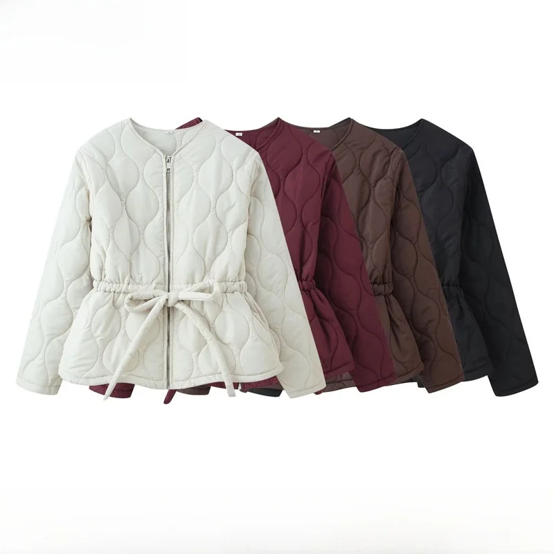 

Faionable Zipper Cotton Jaet Women's Autumn Winter New Sle Waist-Cinching Quilted Coat Korean Sle Loose Fit Long Sve