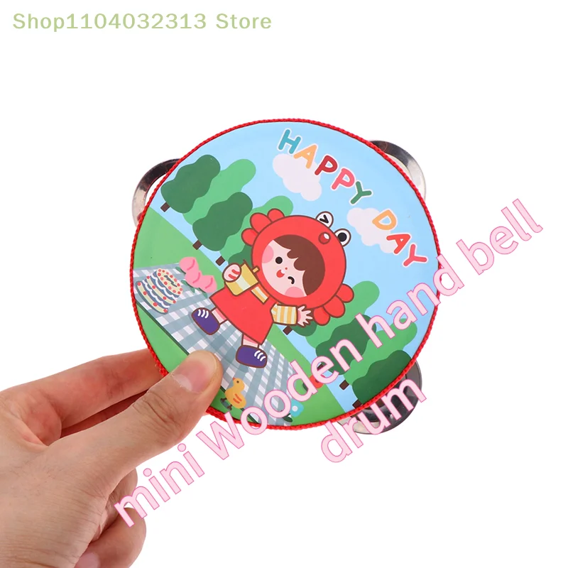 1PC 10CM Wooden Tambourine Drum Bell-Manual Musical Instrument for Kids Percussion Educational Hand Drum Game for Early Learning