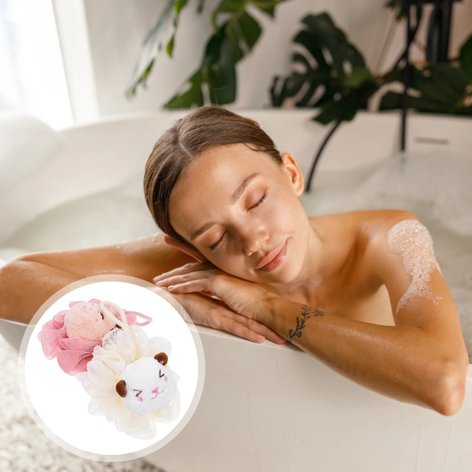 

2Pcs Bath Loofah for Women Shower Sponge Cartoon Style Body Exfoliating Scrubber Rich Lather Comfortable Touch Travel Friendly