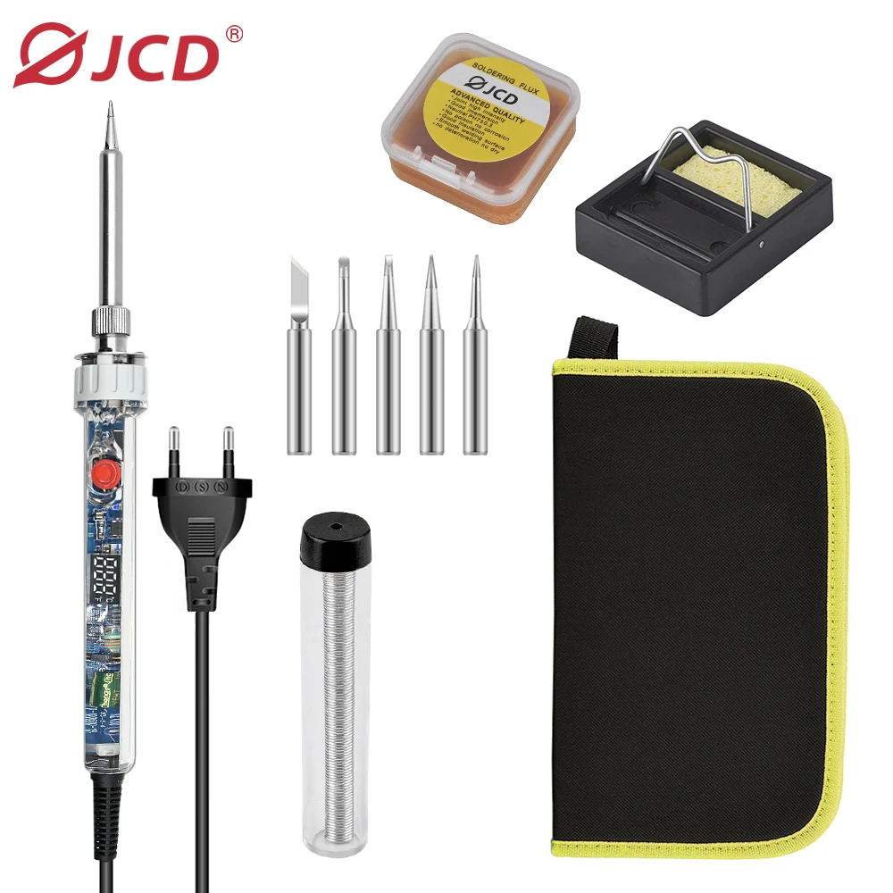 JCD-Kit de soldador eléctrico transparente P907, herramienta de reparación de soldadura con pantalla Digital LCD, temperatura ajustable, 100W,