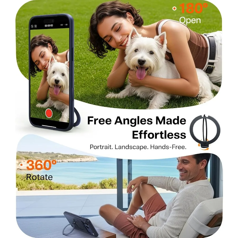 특허받은 360도 자석 스탠드와 내장형 링 홀더 킥스탠드가 있는 딥 블루 밀리터리 등급 보호 폰 케이스 아이폰 1용