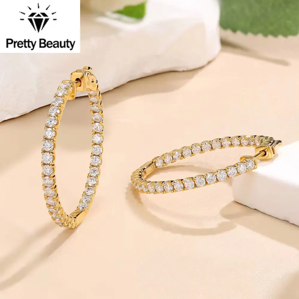 

Изысканные серьги-кольца Pretty Beauty с муассанитом 30 мм, серебро S925, для женщин, для свадьбы и вечеринок, позолоченные 18-каратным золотом, с бриллиантами, роскошные ювелирные изделия