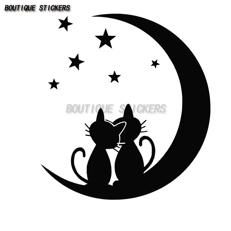 Lovely Two Romantic Cats Watching Stars on The Moon Car Stickers Vinyl Decals Car Accessories Motorcycle Trunk Laptop Decals