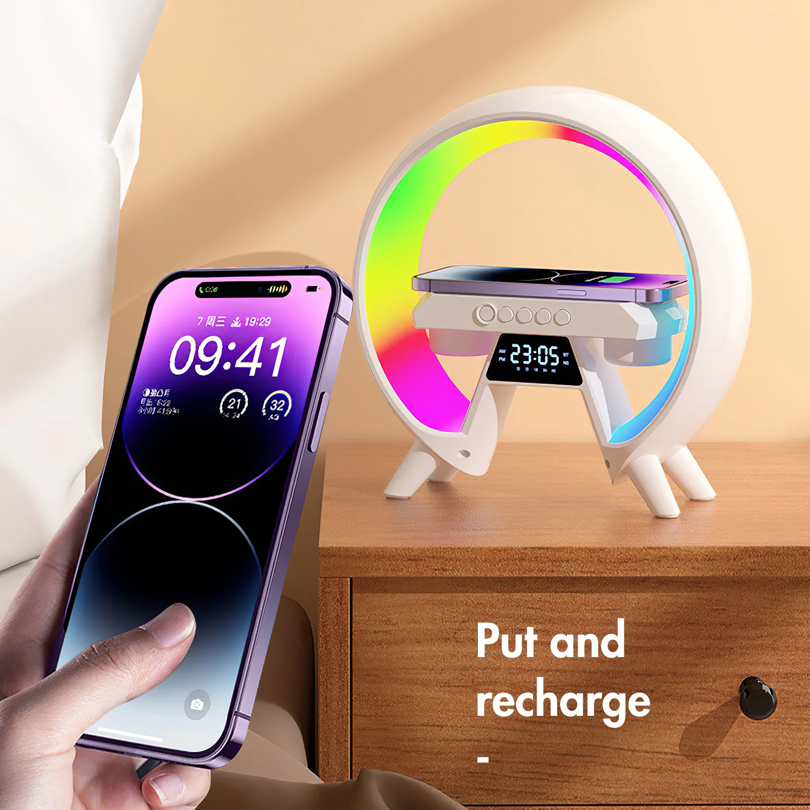 Bluetooth Speaker Smart 15W Wireless Charger Colorful Atmosphere Lamp With Clock Mobile Phone Charging Bedside LED Night Light