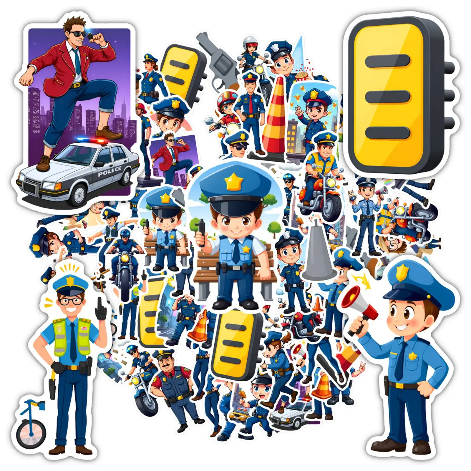 

35pcs-50pcs Fun Police Officer Stickers Playful Law Enforcement Stickers Police Stickers For DIY Phone Laptop Scrapbook