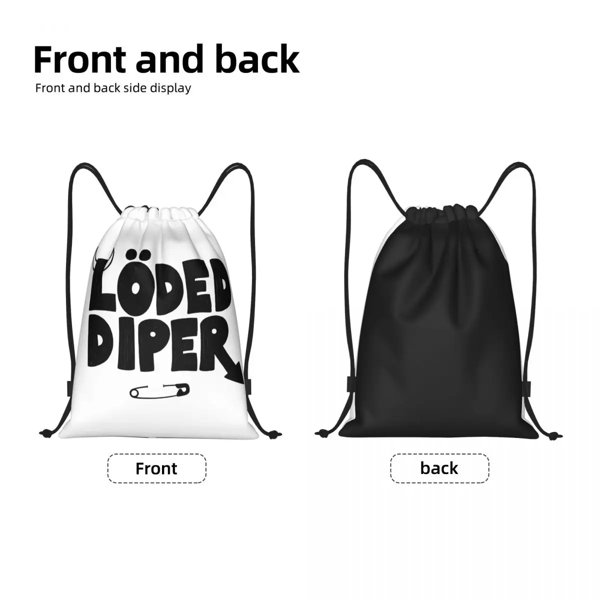 Music Loded Diper Rock Band Drawstring Backpack Gym Sports Sackpack String Bags for Travel