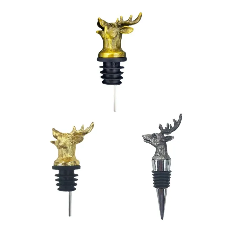 Interesting 6 Colors Mini Polar Deer Head Wine Mouth Holy Pouring Pipe Bottle Stopper Keep Fresh Stopper Zinc Alloy Bar Tools