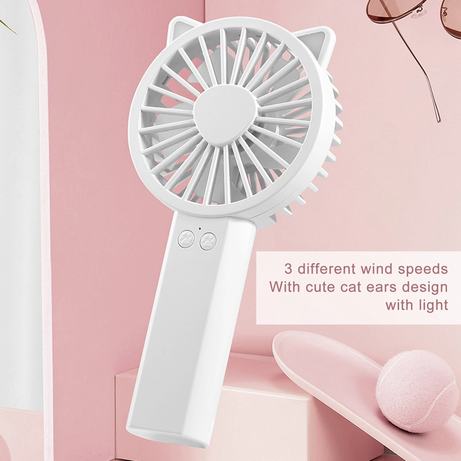 

Handheld Mini Fan 3 Different Wind Speeds USB Charging Low Noise Small Fan with Light for Office Dormitory Home
